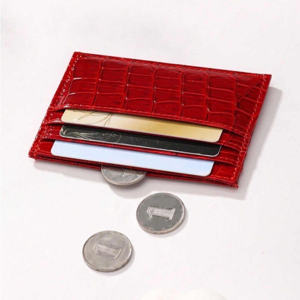 Women's Burgundy Plain Crocodile Pattern Wallet, Casual Multi-slot Card Holder